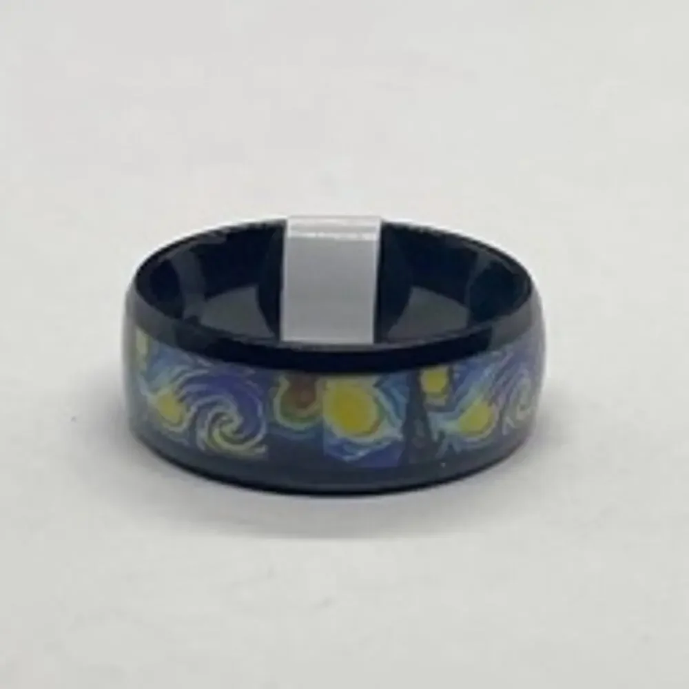 Unisex Starry Night Stainless Steel Band Ring Size 9